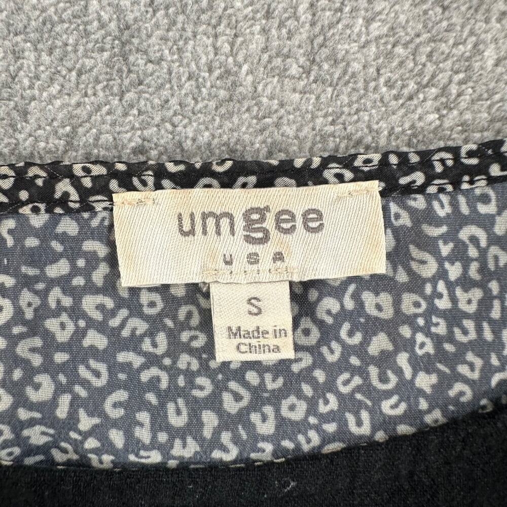 Umgee Women's Small Ruffle Sleeve Oversized Mixed Print Blouse Black Floral - Picture 3 of 9